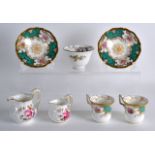 TWO MINIATURE ROYAL CROWN DERBY PORCELAIN JUGS together with a pair of coalport cups & saucers. (7)