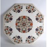 A LOVELY CONTINENTAL AGRA MARBLE OCTAGONAL MARBLE PANEL decorated all over in various hardstones