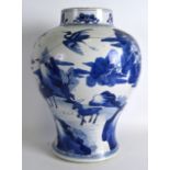 A GOOD LATE 17TH CENTURY CHINESE BLUE AND WHITE BALUSTER VASE Kangxi, painted with a deer roaming