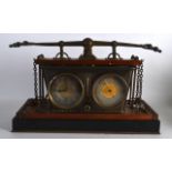 A RARE 19TH CENTURY FRENCH INDUSTRIAL CLOCK AND BAROMETER modelled with silvered dials and central