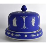 A SMALLER 19TH CENTURY JAMES DUDSON JASPERWARE CHEESE DISH AND COVER decorated with classical