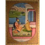 Indian School (19th Century) Inkwork, A very large portrait of a buddhist couple within an interior,