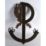 AN UNUSUAL RUSSIAN METAL ANCHOR PANEL with imperial bird mounts. 1Ft 5ins x 1ft 8ins.