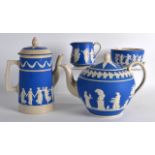 A 19TH CENTURY COPELAND SPODE JASPERWARE FOUR PIECE TEA SERVICE decorated with classical females