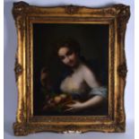 CONTINENTAL SCHOOL (19th Century), Oil on Tin, Pretty young woman holding fruit. 1 ft 8ins x 1 ft