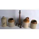 AN EMPIRE STYLE LAMP BASE together with a storage jar, foot warmer etc. (5)