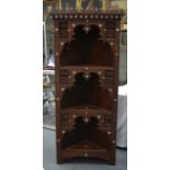 A LOVELY 19TH CENTURY MOORISH MOTHER OF PEARL INLAID STANDING CORNER CUPBOARD decorated with