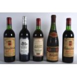 FIVE BOTTLES OF VARIOUS RED WINES. (5)