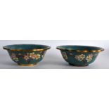 A PAIR OF EARLY 20TH CENTURY CHINESE CLOISONNE ENAMEL SCALLOPED BOWLS decorated with flowering