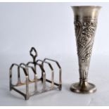 AN ART DECO SILVER TOASTRACK together with a Victorian posy vase. (2)