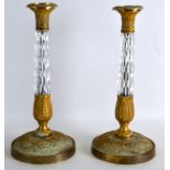 A GOOD PAIR OF EARLY 19TH CENTURY FRENCH CRYSTAL AND ORMOLU decorated with classical panels of swans