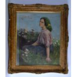 CONTINENTAL SCHOOL (Early 20th Century), Framed Oil on canvas, Indistinctly signed, A young woman