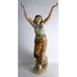 A LARGE EARLY 20TH CENTURY EUROPEAN ART DECO CARVED ALABASTER FIGURE depicting a female with arms