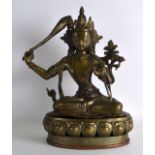 A LARGE 19TH CENTURY CHINESE BRONZE FIGURE OF AMITAYUS modelled upon a lotus stand, holding a