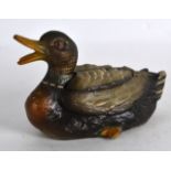 A FRENCH COLD PAINTED BRASS INKWELL in the form of a recumbent duck. 4.75ins wide.