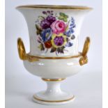 A 19TH CENTURY DERBY SERPENT HANDLED VASE painted with flowers. 6.75ins high.