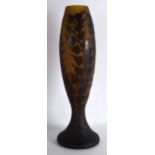 A LARGE FRENCH GALLE STYLE CAMEO GLASS VASE decorated with organic foliage. 1Ft 7.5ins high.