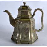 A LATE 19TH CENTURY CHINESE WHITE METAL HEXAGONAL TEAPOT AND COVER engraved with flowers and