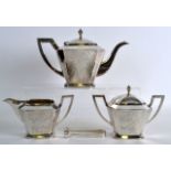 A GOOD EARLY 20TH CENTURY CHINESE EXPORT SILVER FOUR PIECE TEASET by Tack Hing, decorated and