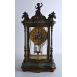 A GOOD 19TH CENTURY FRENCH SEVRES REGULATOR CHAMEPLEVE ENAMEL MANTEL CLOCK decorated all over with