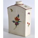 AN 18TH CENTURY GERMAN PORCELAIN TEA CANISTER painted in the Meissen style with flowers. 4.25ins