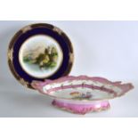 A 19TH CENTURY ENGLISH FOOTED DISH painted with a tulip, together with another plate painted a