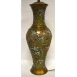 A LATE 19TH CENTURY CHINESE CLOISONNE ENAMEL VASE converted to a lamp. Vase 1ft 8ins high.