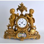 A 19TH CENTURY SEVRES ORMOLU AND PORCELAIN MANTEL CLOCK the dial flanked by two putti holding