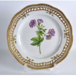 A LOVELY ROYAL COPENHAGEN FLORA DANICA BOTANICAL PLATE painted with Geranium Silvaticum. 9Ins