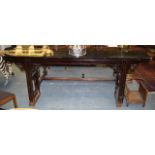 A LARGE 19TH CENTURY CHINESE LACQUERED ALTAR TABLE. 8Ft 1ins wide.