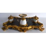 A GOOD 18TH CENTURY CHINESE MOUNTED BLANC DE CHINE DESK STAND the porcelain Kangxi, the fine quality