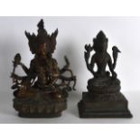 A 19TH CENTURY CHINESE LACQUERED BRONZE FIGURE OF A BUDDHA as a triple headed goddess, together with