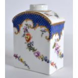 AN 18TH/19TH CENTURY GERMAN TEA CANINSTER painted with flowers under a blue scale border. 4Ins