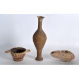 A GROUP OF THREE VARIOUS POTTERY ANTIQUITIES. Largest 5.25ins high. (3)