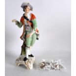 A 19TH CENTURY SITZENDORF FIGURE OF A GALLANT modelled upon a naturalistic base. 9.5ins high.