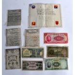 THREE CHINESE REPUBLICAN PERIOD BANK NOTES together with two Japanese bank notes & other