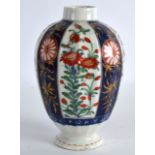 AN 18TH CENTURY WORCESTER TEA CANISTER painted with the Queens pattern. 4.75ins high.