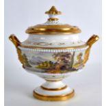 AN EARLY 19TH CENTURY REGENCY COALPORT POT POURRI AND COVER with two beaded edges, painted with a