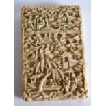 A GOOD LARGE 19TH CENTURY CHINESE CARVED CANTON IVORY CARD CASE well formed with figures in