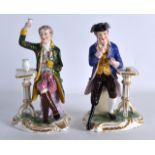 A PAIR OF 19TH CENTURY FIGURES in the Minton style, depicting the Chelsea pensioners. 6.75ins high.