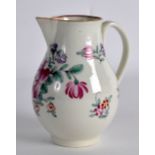 AN 18TH CENTURY WORCESTER SPARROWBEAK JUG painted with a large rose and scattered flowers. 3.5ins