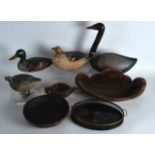 A SMALL COLLECTION OF POTTERY AND CARVED WOOD DUCKS together with other wood wares etc. (qty)