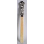 A LATE VICTORIAN SILVER MOUNTED CARVED IVORY PAPER KNIFE. Birmingham 1897. 1ft 1ins long.