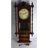 A LATE 19TH/20TH CENTURY CONTINENTAL WALNUT REGULATOR WALL CLOCK with well carved fretwork and