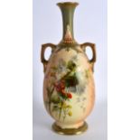 A ROYAL WORCESTER TWO HANDLED VASE painted with thistles. Shaped 1762, C1899, probably by Raby. 8.