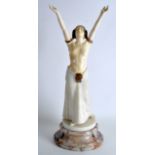 A FINE EARLY 20TH CENTURY ART DECO IVORY AND ALABASTER FIGURE OF A FEMALE modelled with breasts