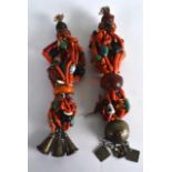 A LARGE PAIR OF 19TH/20TH CENTURY AFRICAN CORAL EARRINGS of huge proportions, set with amber,