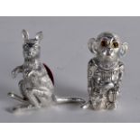 TWO SILVER PLATED MONKEY AND KANGAROO PIN CUSHIONS. (2)