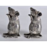 A PAIR OF NOVELTY SILVER CONDIMENTS in the form of mice.