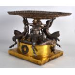 AN UNUSUAL 19TH CENTURY SILVER AND SILVERED BRONZE MUSICAL PEDESTAL DISH